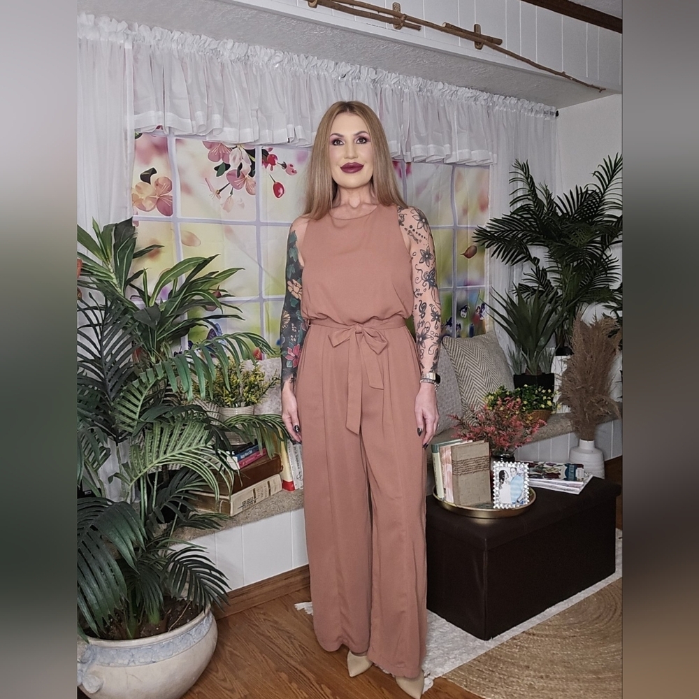 Burnt Peach Sleeveless Jumpsuit